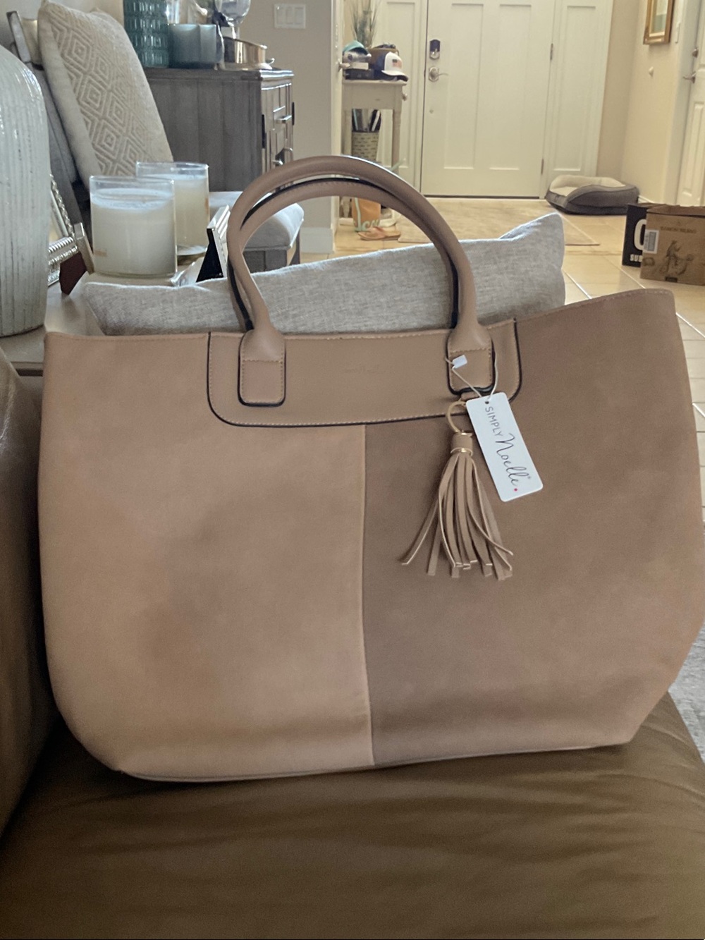 Simply Noelle Taupe Suede Tote with Tassel